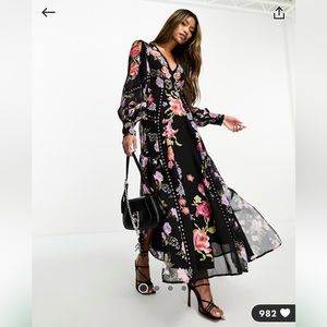 ASOS DESIGN panel midaxi dress with stud trim detail in floral